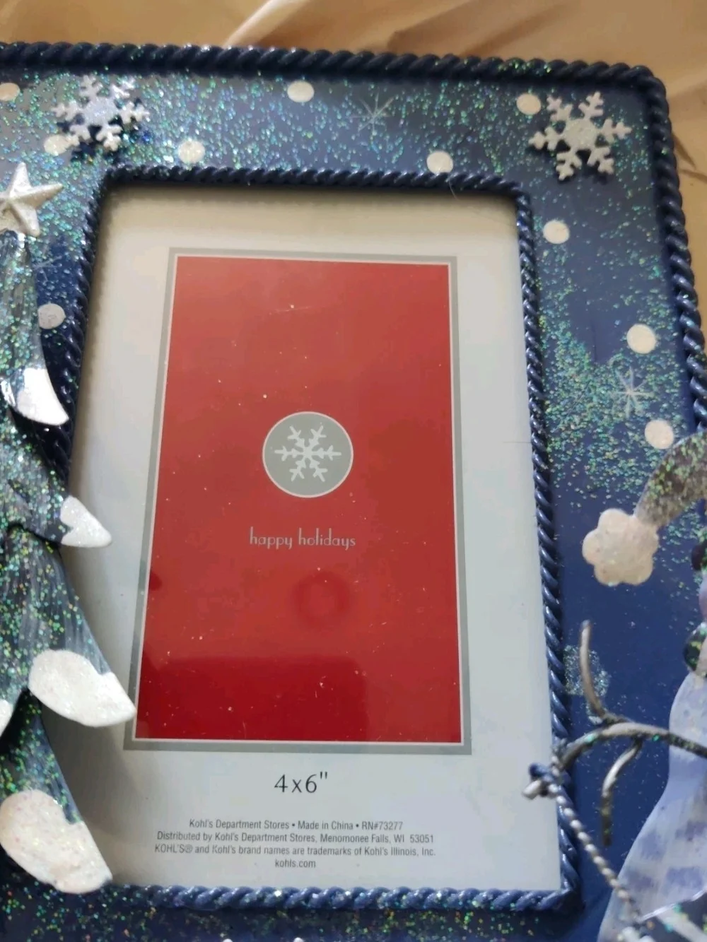 Kohl's Blue Glitter Snowman & Tree Holiday Picture Frame
